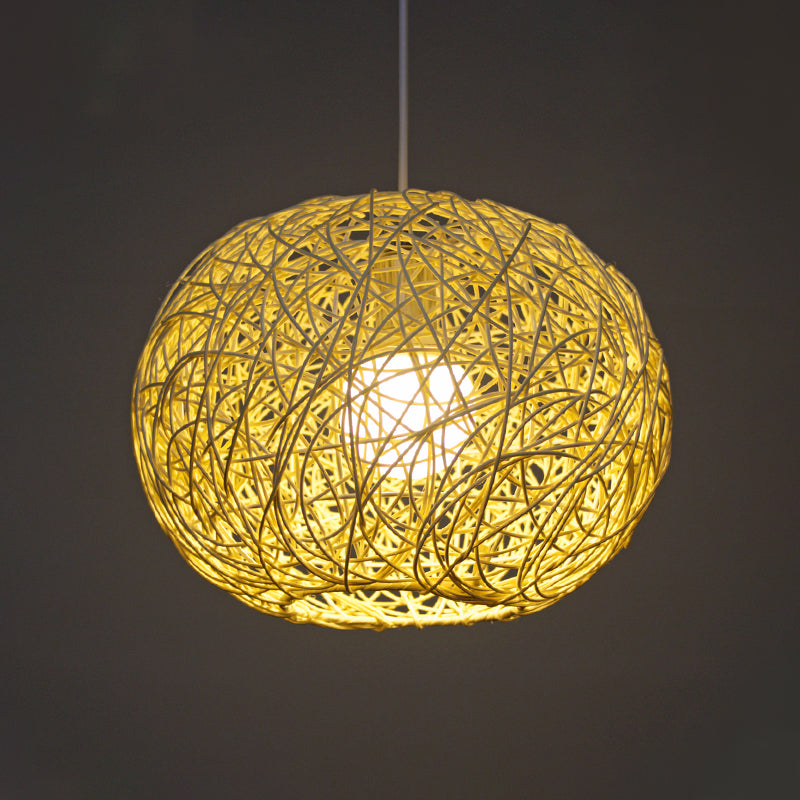 Illuminazione a sospensione sferica Bamboo asiatico 1 testa lampada sospensione del soffitto beige, largo 8 "/12"/14 "