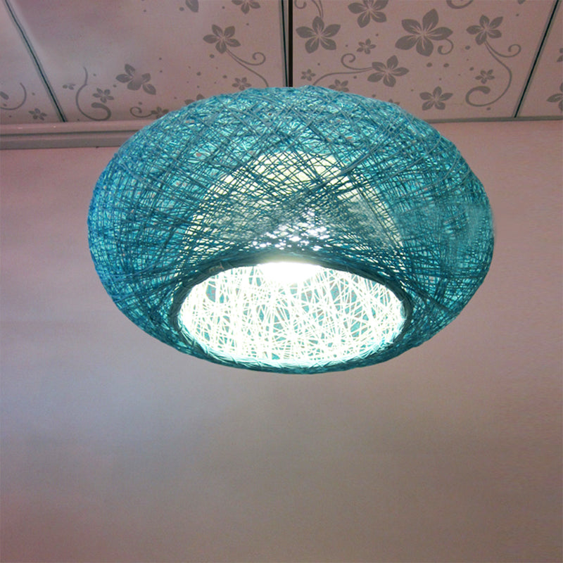 Asiatico 1 lampadina a sospensione blu lampada sospensione soffitto a soffitto con tonalità rattan