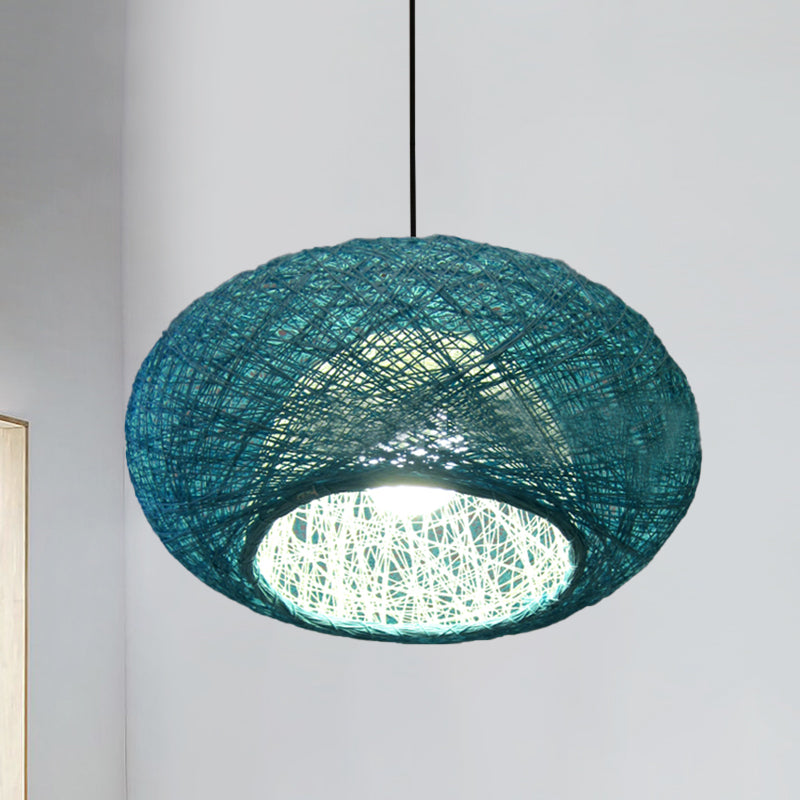 Asiatico 1 lampadina a sospensione blu lampada sospensione soffitto a soffitto con tonalità rattan