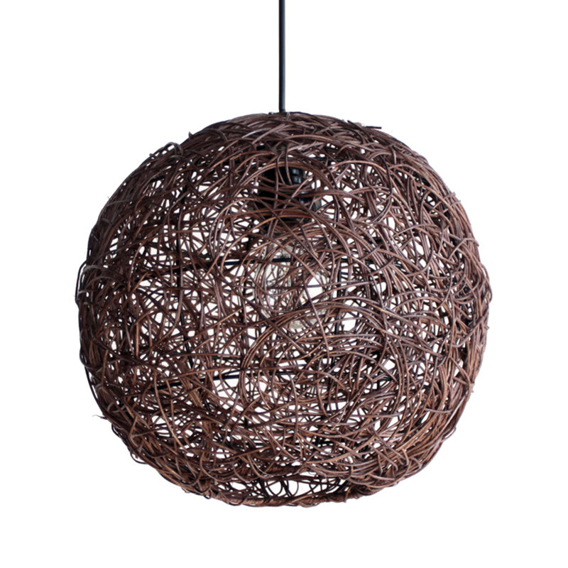 Coffee Globe Hanging Light Asian 1 Bulb Rattan Apparecchio di illuminazione a sospensione per camera da letto