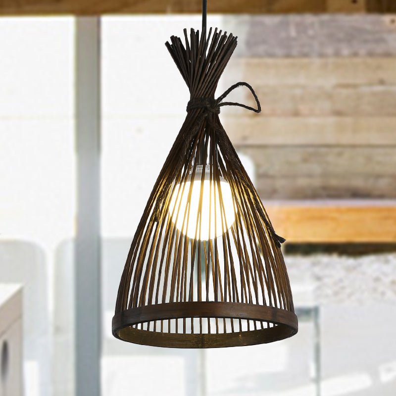 Bambola a soffitto svasato Bamboo asiatico 8,5 "/12" largo 1 lampadina da caffè a sospensione scuro