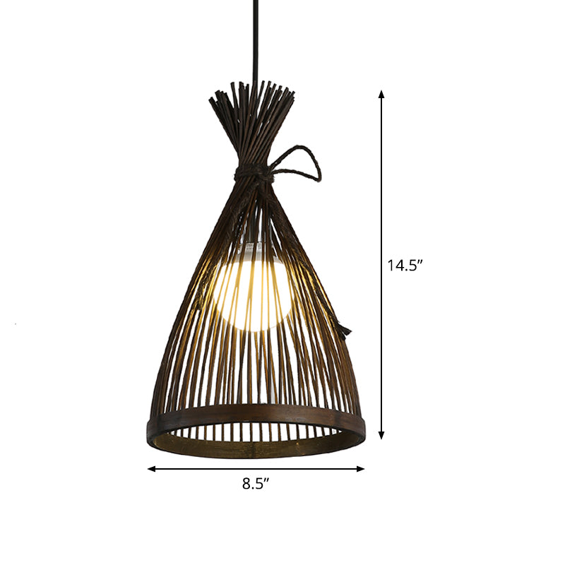 Bambola a soffitto svasato Bamboo asiatico 8,5 "/12" largo 1 lampadina da caffè a sospensione scuro