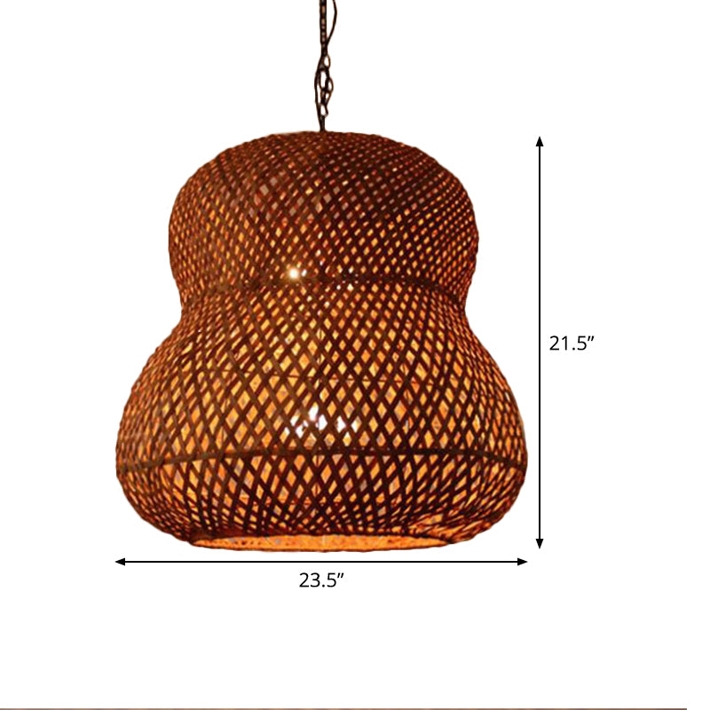 1 Bulb Gourd Ceiling Light Chinese Bamboo Suspended Lighting Fixture in Light Coffee