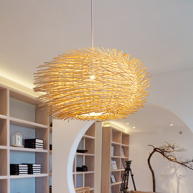 Lámpara colgante de bambú de linterna 1 Cabeza de color beige lámpara de luz para comedor