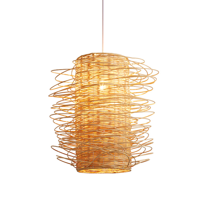 Illuminazione cilindrica giapponese lampada a sospensione del soffitto rattan 1 testa in beige