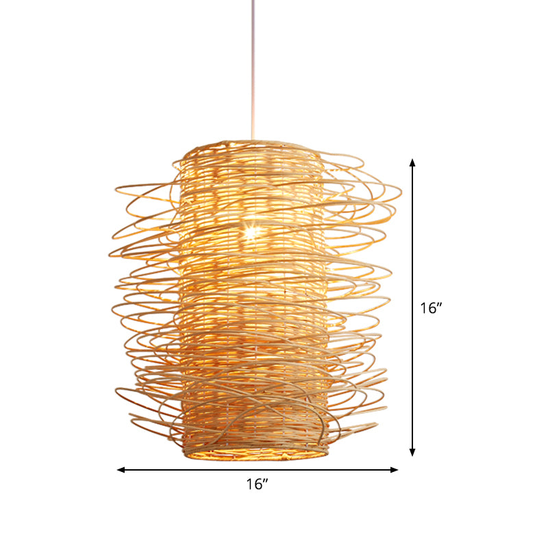 Illuminazione cilindrica giapponese lampada a sospensione del soffitto rattan 1 testa in beige