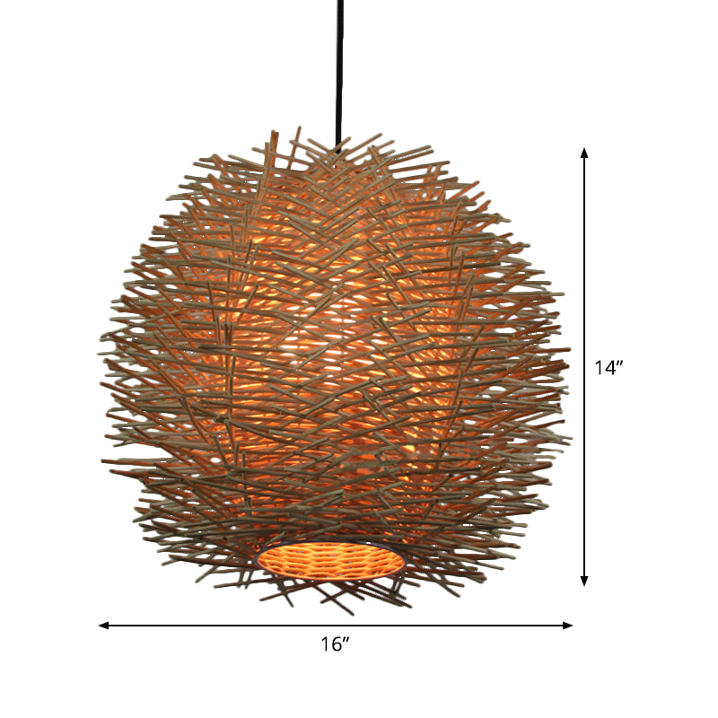 1 Bulb Handfiling Light Ademblea cinese Apparecchiatura di illuminazione sospesa Rattan in beige