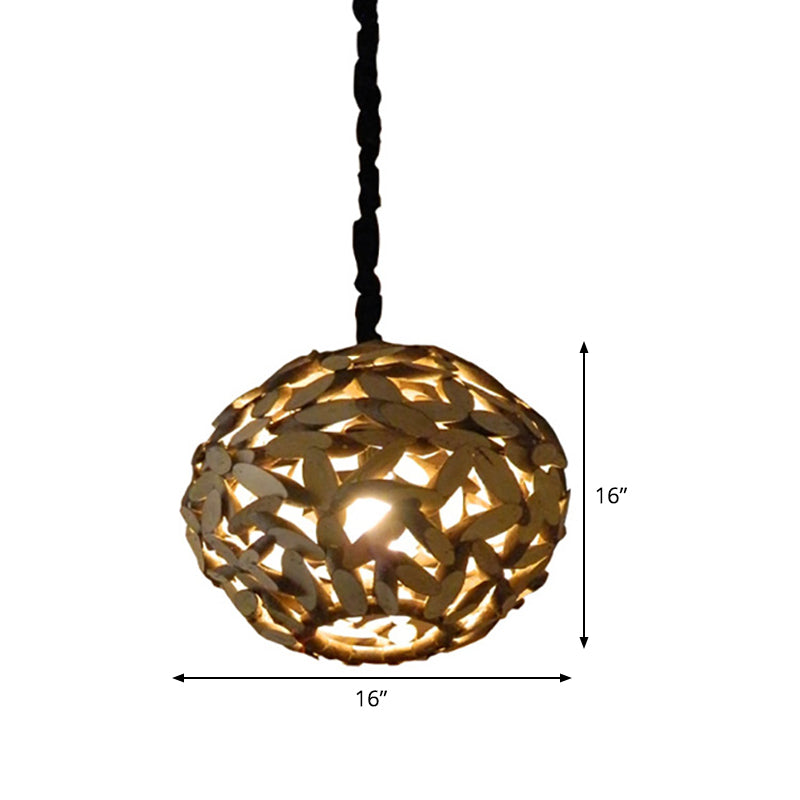 Sfera lampada a ciondolo in legno giapponese 1 testa marrone lampada sospesa per camera da letto