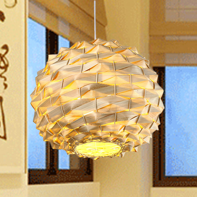 Lampada del soffitto rotondo Bamboo cinese 11 "/15" largo 1 bulbo beige sospeso di illuminazione