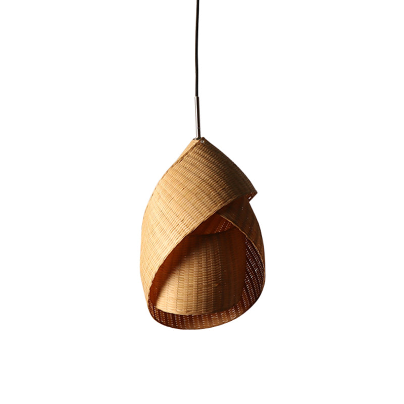 Bamboo Twist Pendant Lamp Chinese 1 Bulb Flaxen Ceiling Hanging Light for Bedroom