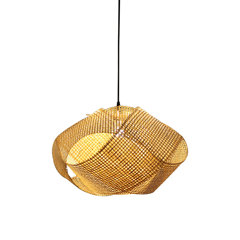 Swirl Down Lighting Japanese Bamboo 16"/19.5" Wide 1 Head Flaxen Ceiling Suspension Lamp