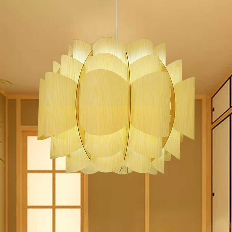 Japanese 1 Head Down Lighting Beige Lantern Hanging Ceiling Light with Wood Shade