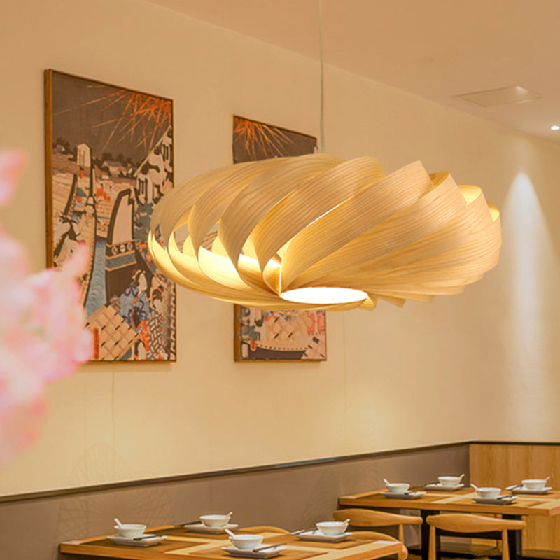 Swerveldhout hanglampverlichting Japans 1 kop beige plafond ophanging lamp voor restaurant