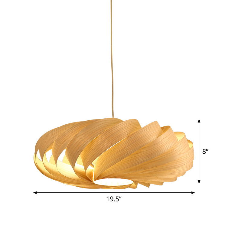 Swirl Wood Pendant Lighting Japanese 1 Head Beige Ceiling Suspension Lamp for Restaurant