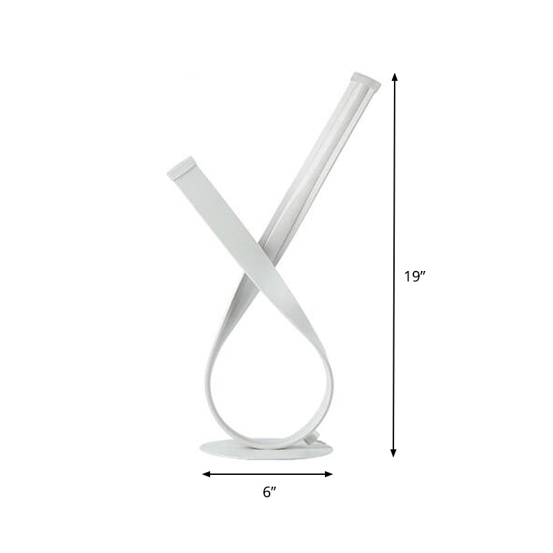 Twisted Desk Light Minimalism Acrylic LED White Night Table Lamp in White/Warm Light for Bedside