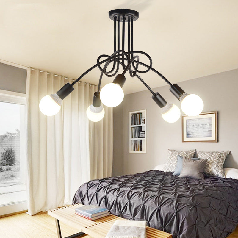 Industrial Vintage Spoutnik Semi Flush Mount Lacture de plafond en fer Lacture en noir