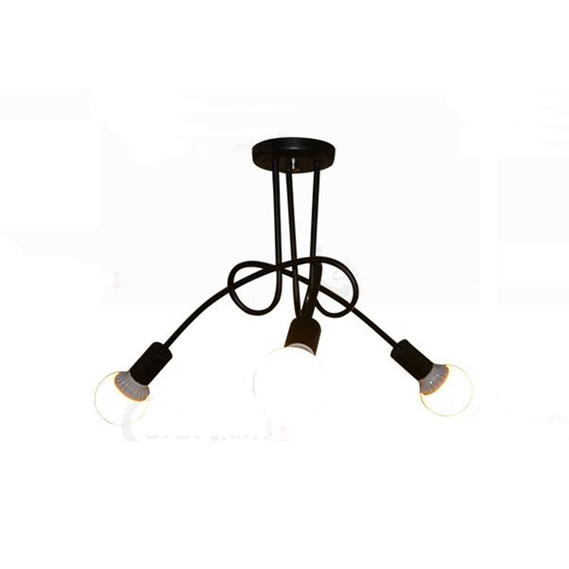 Industrial Vintage Spoutnik Semi Flush Mount Lacture de plafond en fer Lacture en noir