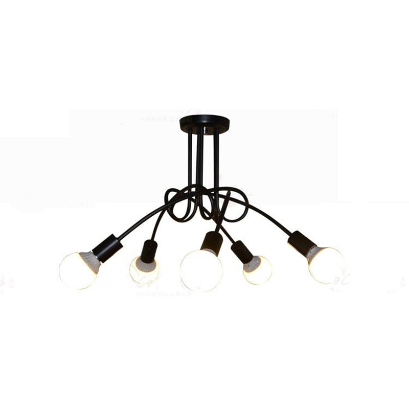 Industrial Vintage Spoutnik Semi Flush Mount Lacture de plafond en fer Lacture en noir