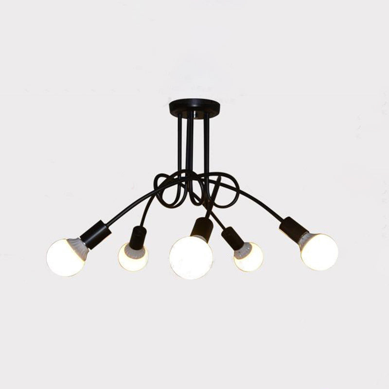 Industrielle Vintage Sputnik Semi Flush Mount Lackierte Eisendedecke in Schwarz