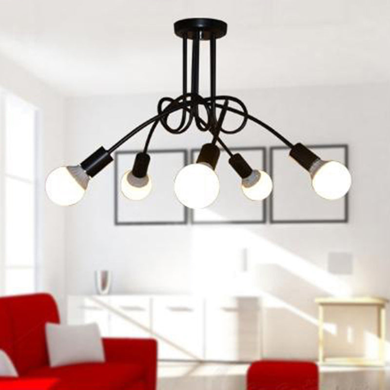 Industrial Vintage Spoutnik Semi Flush Mount Lacture de plafond en fer Lacture en noir