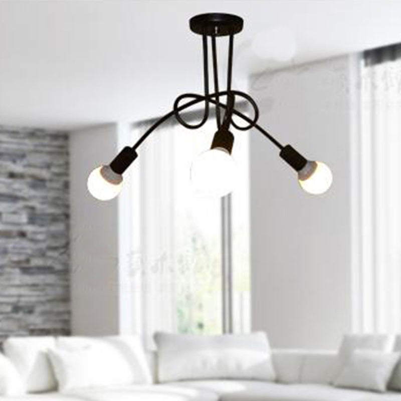 Industrial Vintage Spoutnik Semi Flush Mount Lacture de plafond en fer Lacture en noir