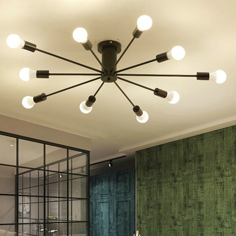 Industrial Classic Semi Flush Mount Wrought Iron Radial Ceiling Light for Interior Spaces