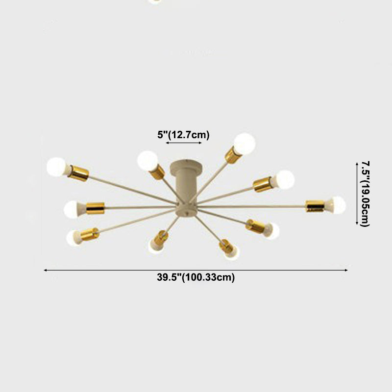 Industrial Classic Semi Flush Mount Wrought Iron Radial Ceiling Light for Interior Spaces