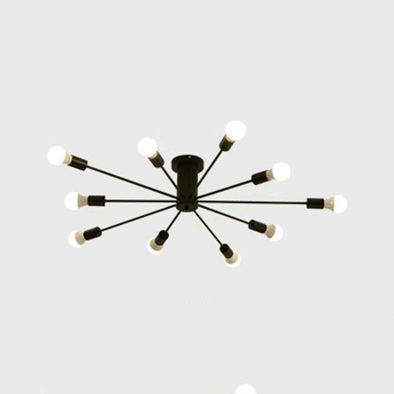 Industrial Classic Semi Flush Mount Wrought Iron Radial Ceiling Light for Interior Spaces