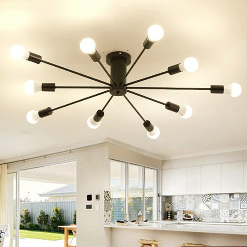 Industrial Classic Semi Flush Mount Wrought Iron Radial Ceiling Light for Interior Spaces