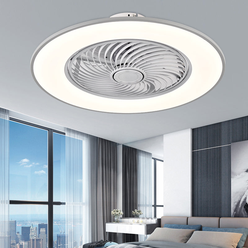 Modern Simplicity LED Ceiling Fan Light Wrought Iron Circular Flush Mount with Acrylic Shade