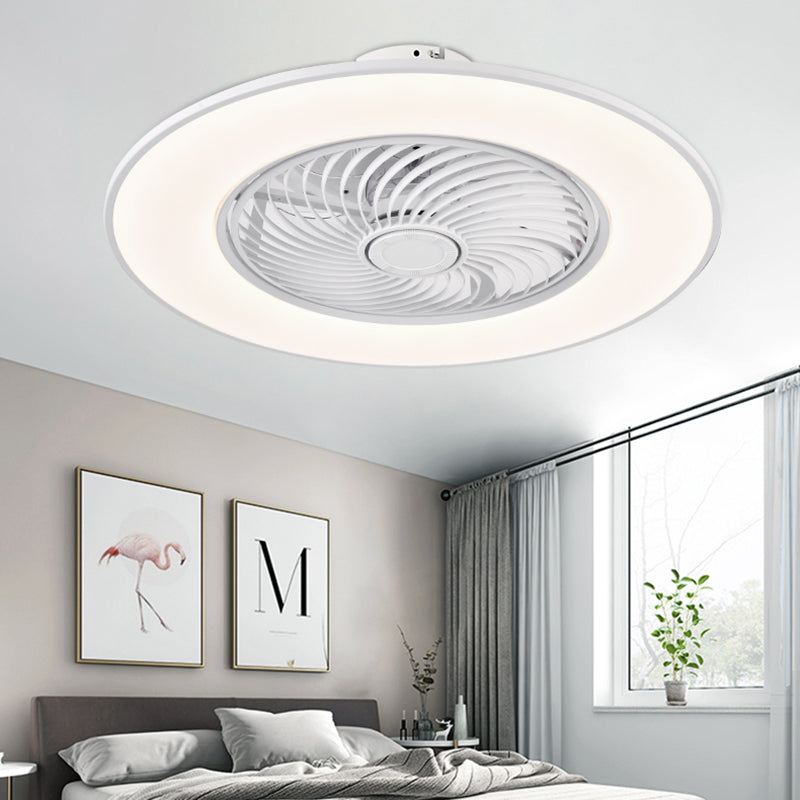 Simplicidad moderna Ventilador de techo LED Luz de hierro forjado Montaje circular con tono acrílico