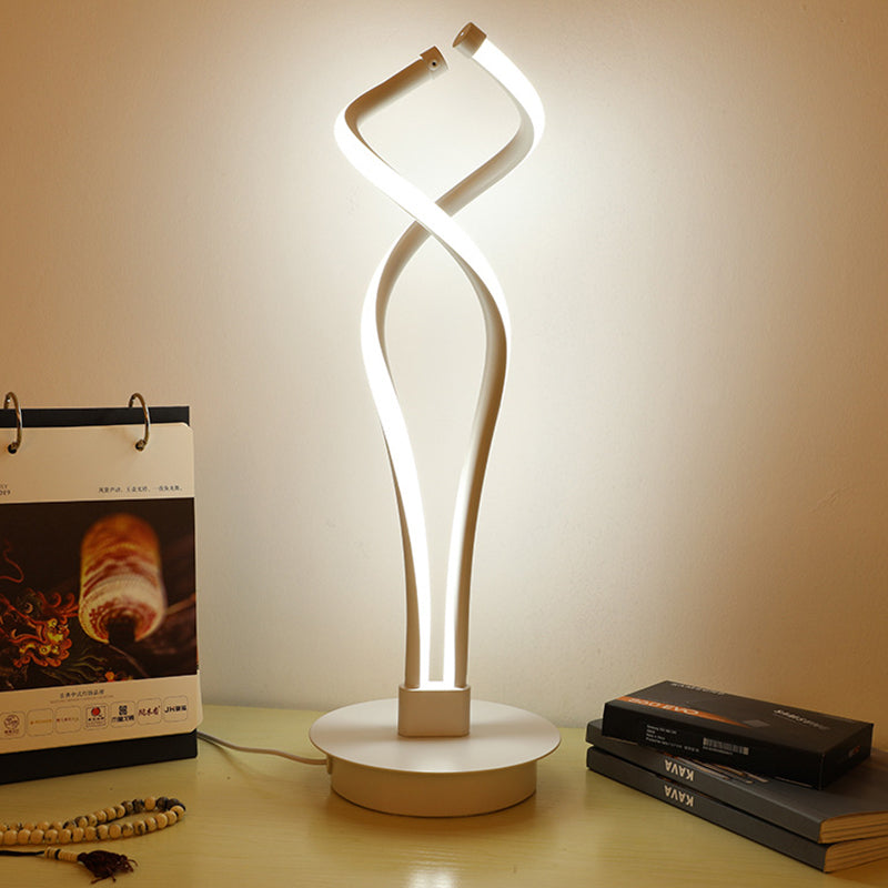 Minimalist LED Small Desk Lamp Black/White Twisted Task Lighting with Acrylic Shade for Bedroom