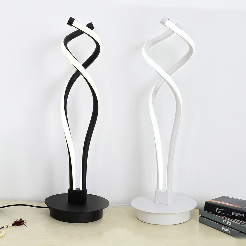 Minimalist LED Small Desk Lamp Black/White Twisted Task Lighting with Acrylic Shade for Bedroom