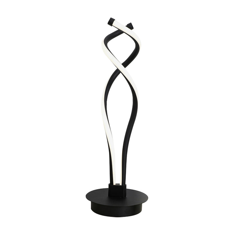 Minimalist LED Small Desk Lamp Black/White Twisted Task Lighting with Acrylic Shade for Bedroom