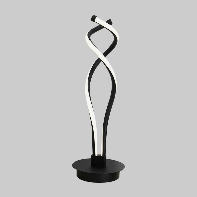 Minimalist LED Small Desk Lamp Black/White Twisted Task Lighting with Acrylic Shade for Bedroom