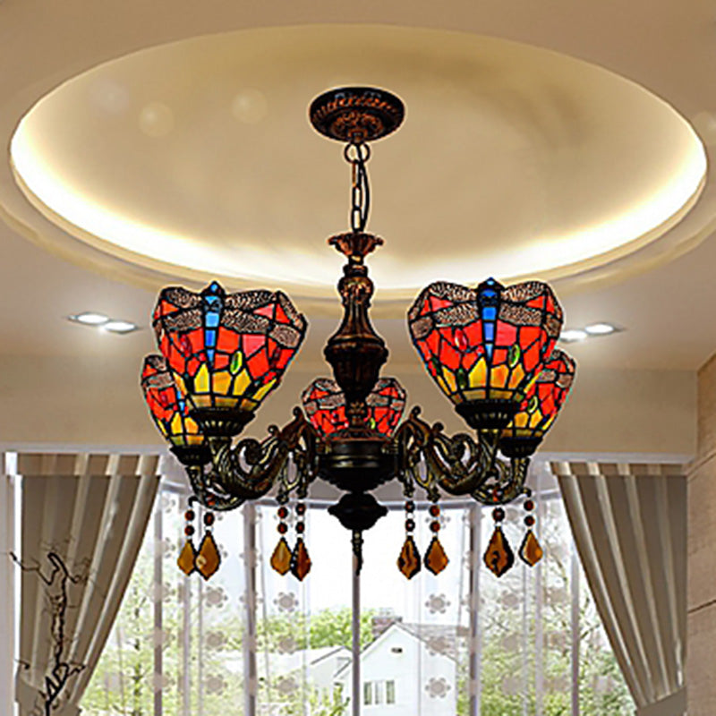 Tiffany Style Chandelier 5 Lights Stained Glass Hanging Light for Living Room