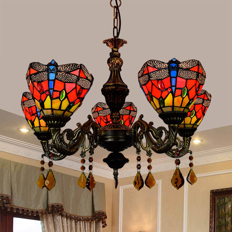 Tiffany Style Chandelier 5 Lights Stained Glass Hanging Light for Living Room