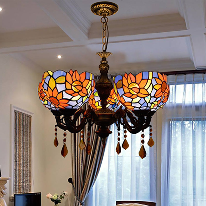 Tiffany Style Chandelier 5 Lights Stained Glass Hanging Light for Living Room