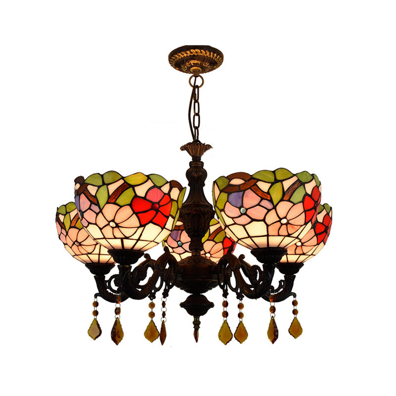 Tiffany Style Chandelier 5 Lights Stained Glass Hanging Light for Living Room