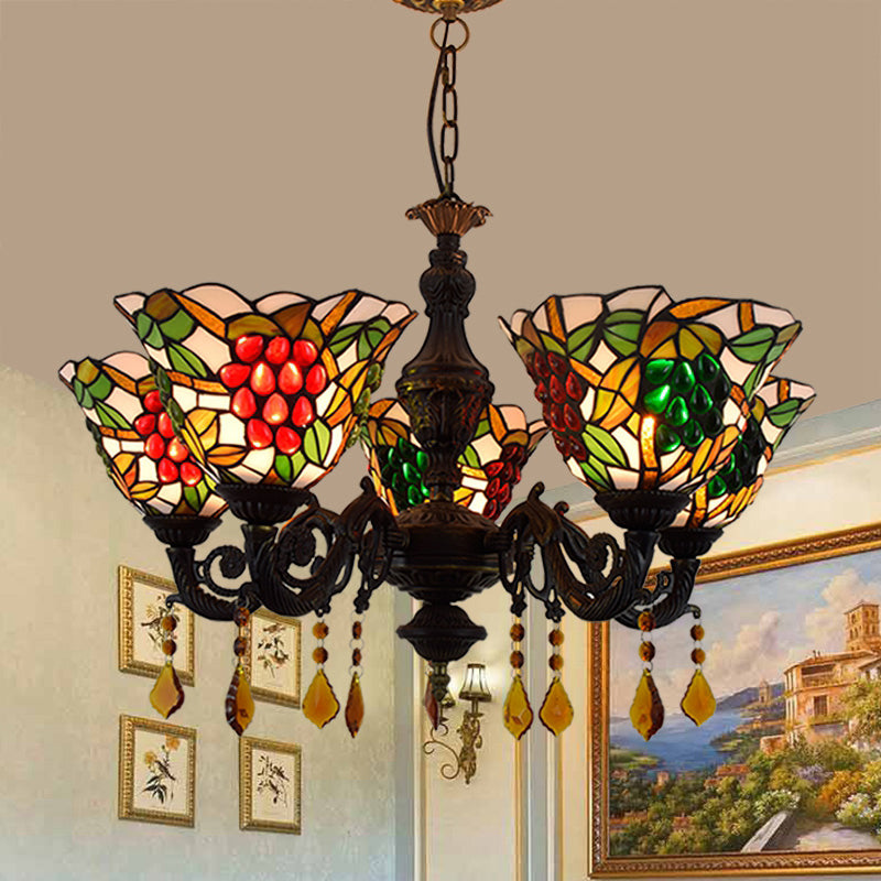 Tiffany Style Chandelier 5 Lights Stained Glass Hanging Light for Living Room