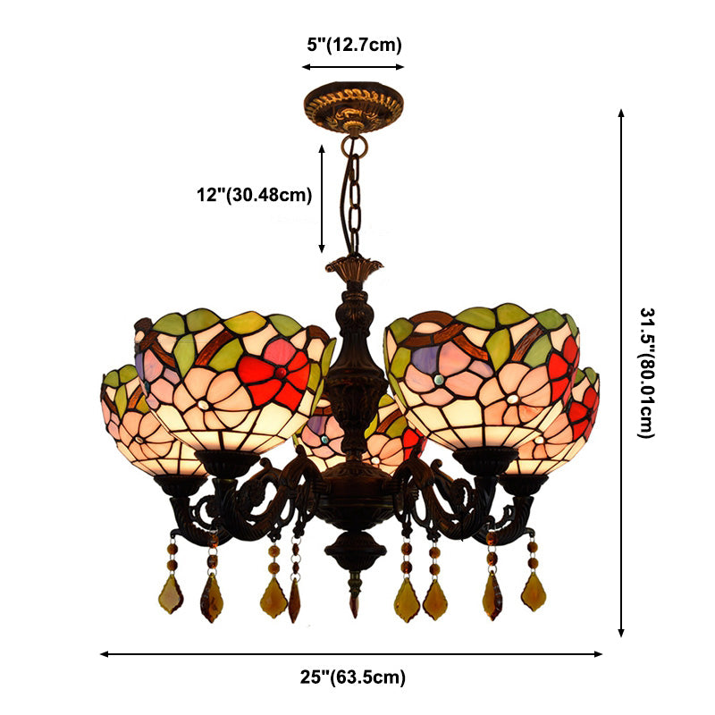 Tiffany Style Chandelier 5 Lights Stained Glass Hanging Light for Living Room