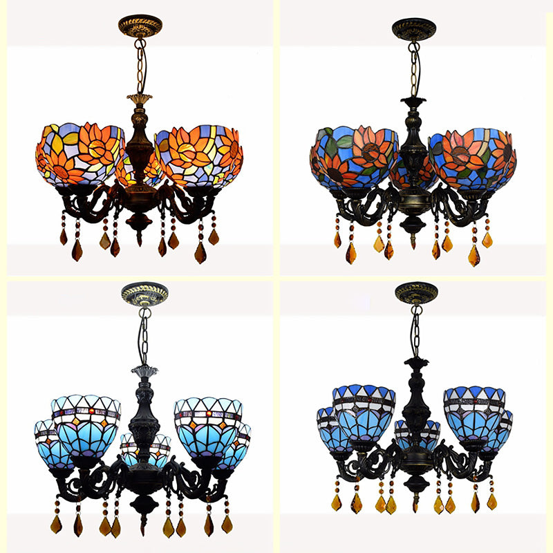 Tiffany Style Chandelier 5 Lights Stained Glass Hanging Light for Living Room