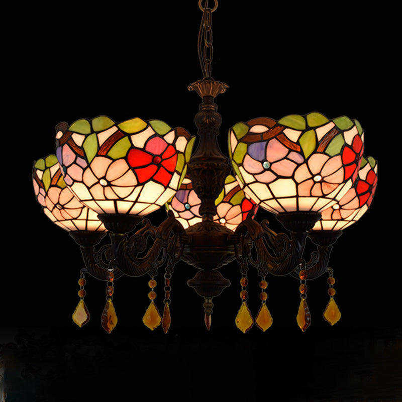 Tiffany Style Chandelier 5 Lights Stained Glass Hanging Light for Living Room