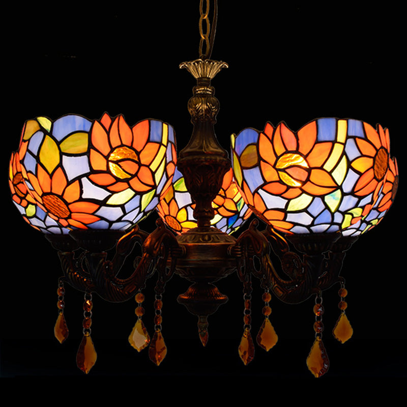 Tiffany Style Chandelier 5 Lights Stained Glass Hanging Light for Living Room