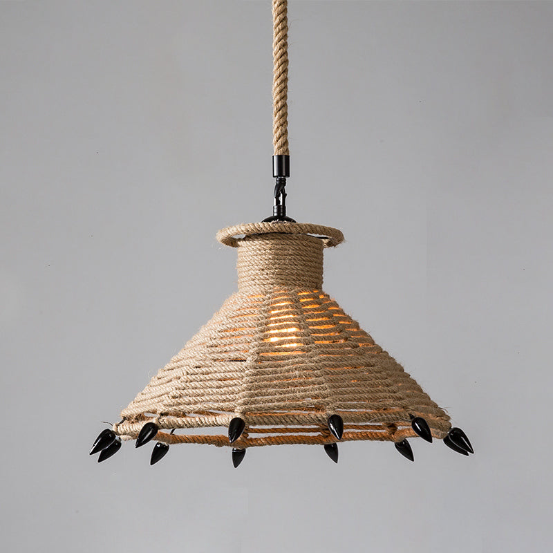 Industrial Style Shaded Pendant Lighting Fixture Rope Pendant Light Fixture in Beige