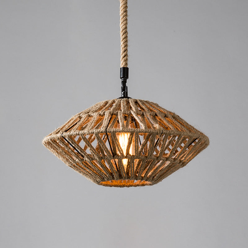 Industrial Style Shaded Pendant Lighting Fixture Rope Pendant Light Fixture in Beige