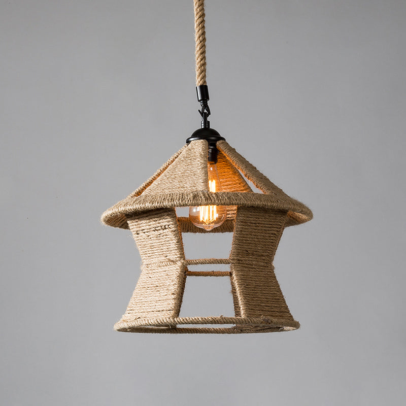 Industrial Style Shaded Pendant Lighting Fixture Rope Pendant Light Fixture in Beige