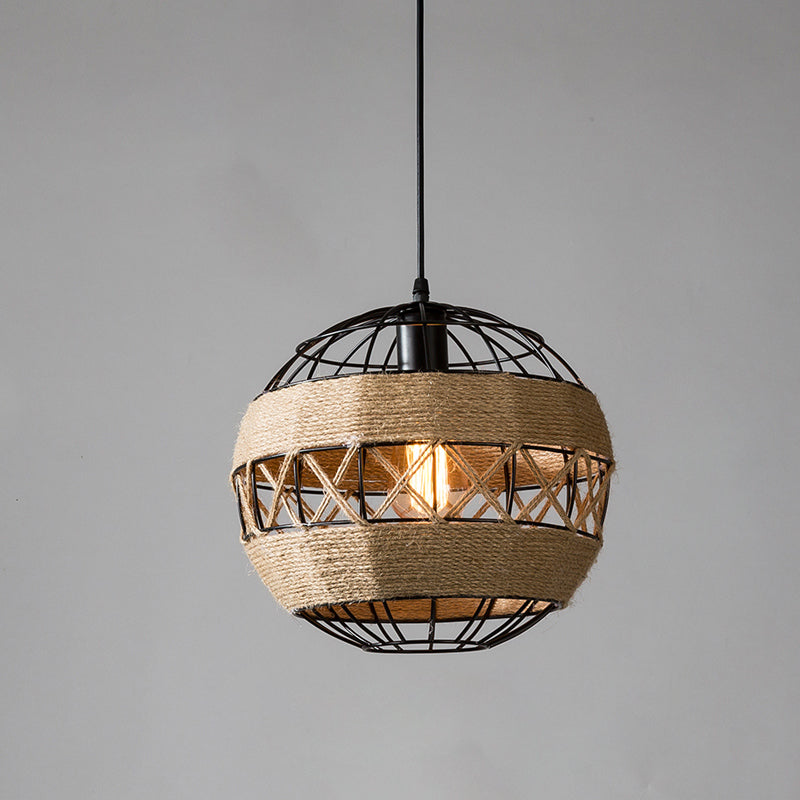 Industrial Style Shaded Pendant Lighting Fixture Rope Pendant Light Fixture in Beige