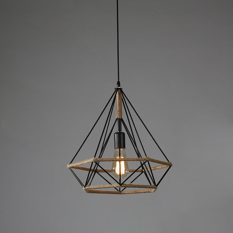 Industrial Style Shaded Pendant Lighting Fixture Rope Pendant Light Fixture in Beige