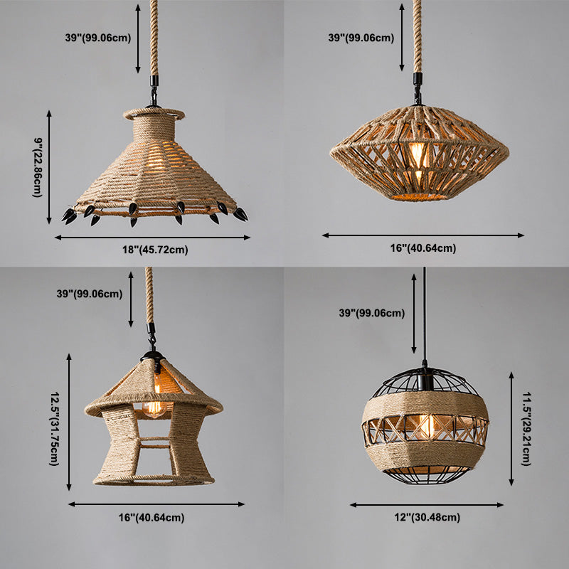 Industrial Style Shaded Pendant Lighting Fixture Rope Pendant Light Fixture in Beige